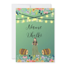 Blommigt grönt Dholki-nattinbjudan