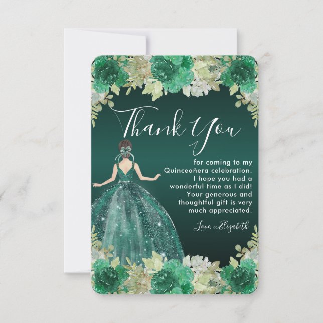 Blommigt Grönt Dress Birthday Quinceanera Tack Kort (Framsida)