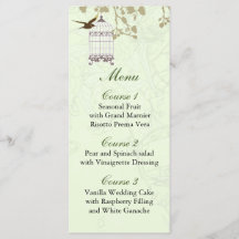 blommigt grönt fågelburk, love birds Menu-kort