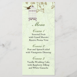 blommigt grönt fågelburk, love birds Menu-kort Meny