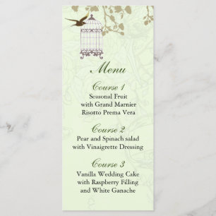 blommigt grönt fågelburk, love birds Menu-kort Meny