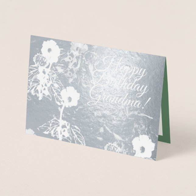 Blommigt Grönt födelsedagskort Folierat Kort (Framsida)