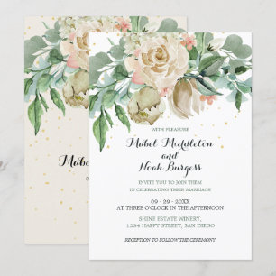 Blommigt Grönt Foliage Neutralt Färg Elegant Ro Inbjudningar