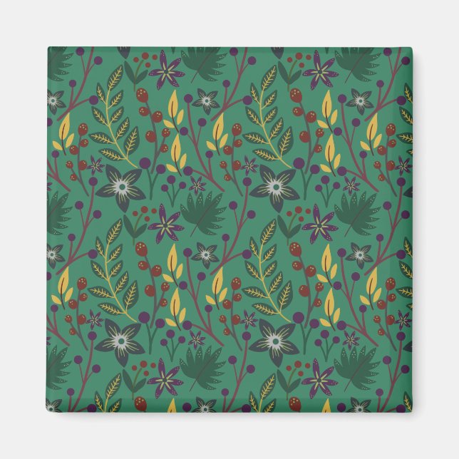 Blommigt - grönt för sömlösa blommor i mönster magnet (Framsidan)
