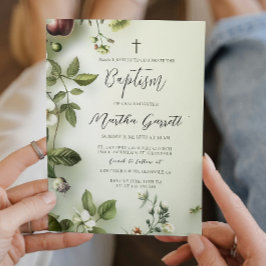  Blommigt Grönt Girl Baptism Inbjudningar