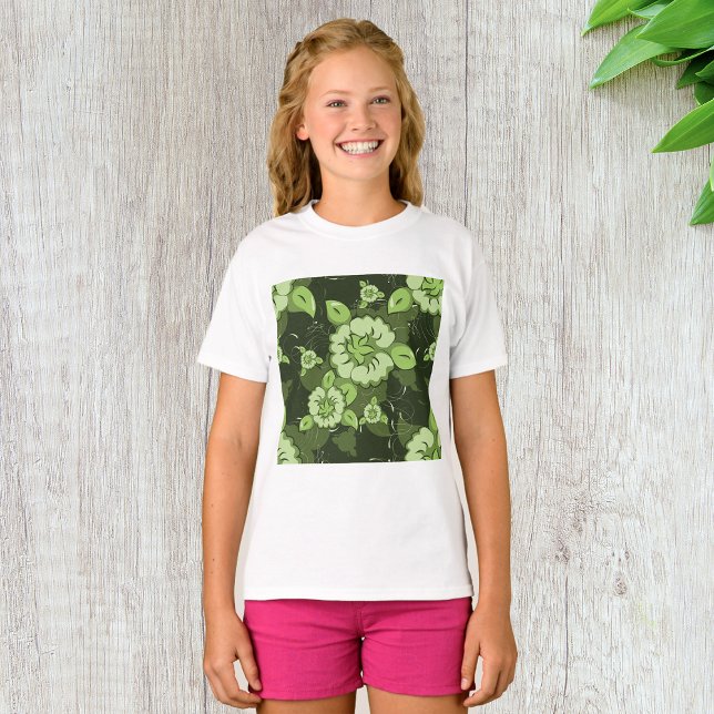 Blommigt Grönt Girls T-Shirt (Skapare uppladdad)