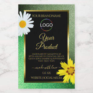 Blommigt Grönt Glitter Black Guld Product Label Lo Mat Etikett