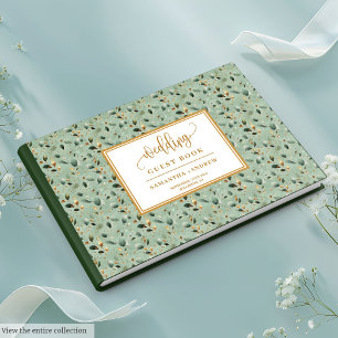 Blommigt grönt guld eucalyptus löv bröllop gästböcker