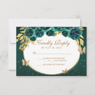 Blommigt Grönt Guld Tiara Butterfly Quinceañera OSA Kort