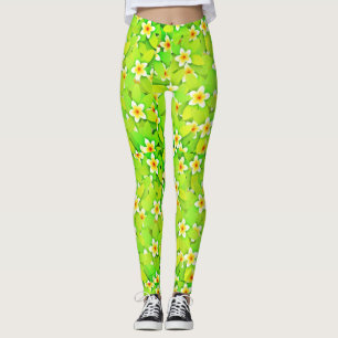 Blommigt Grönt Löv Gula blommor Mönster-61717 Leggings
