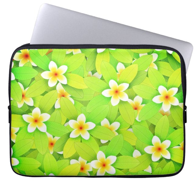 Blommigt Grönt Löv Gula blommor Mönster Laptop Fodral (Framsidan)
