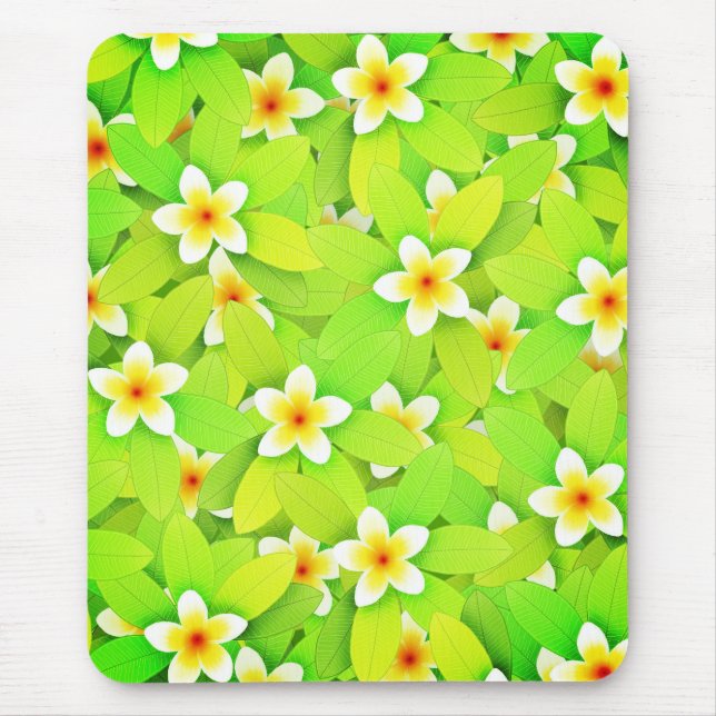 Blommigt Grönt Löv Gula blommor Mönster Musmatta (Framsidan)