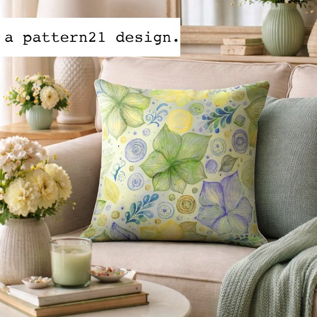 blommigt grönt mönster kudde (cute light green botanical)