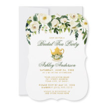 Blommigt Grönt och Guld Möhippa Tea Party Inbjudan