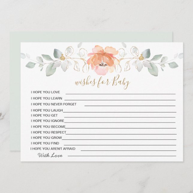 Blommigt, grönt Önskemål för babyskor Inbjudningar (Fram/baksida)
