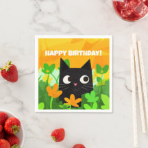Blommigt Grönt Orange Black Cat Birthday