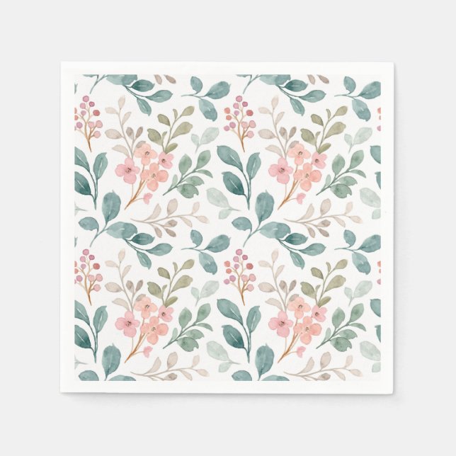 Blommigt Grönt Peach Flowers Birthday Shower Bröll Pappersservett (Framsidan)
