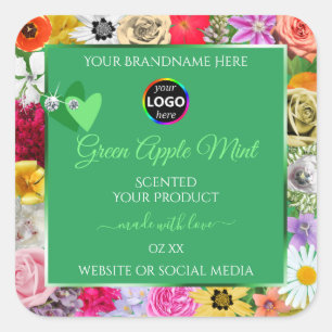 Blommigt Grönt Produktetiketter Hjärtar Logotypen  Fyrkantigt Klistermärke
