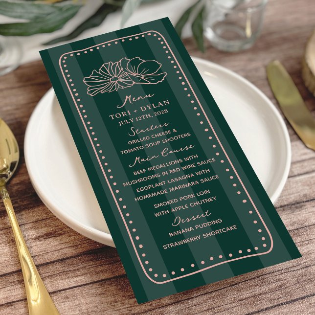 Blommigt Grönt Rand Tropical Bröllop Menu Meny (Skapare uppladdad)
