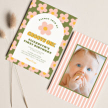 Blommigt Grönt rosa Groovy Ett Baby första födelse