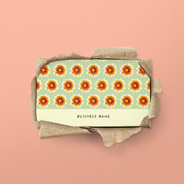 Blommigt Grönt Senap Gult Small Retro Flower Visitkort