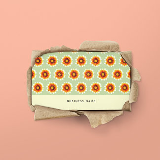 Blommigt Grönt Senap Gult Small Retro Flower Visitkort