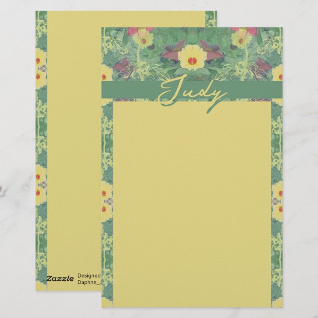 Blommigt Grönt Stationery Brevpapper (Fram/baksida)