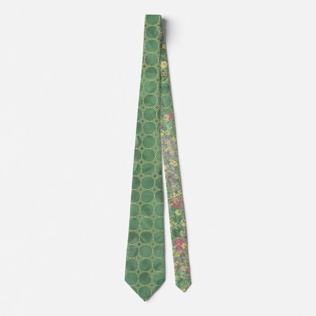 Blommigt Grönt Tile Neck Tie Slips (Framsida)
