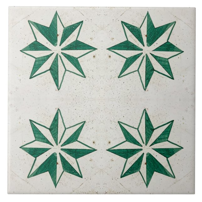 blommigt grönt, vit Modern Portugals azulejos Tile Kakelplatta (Framsidan)