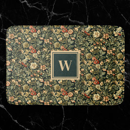 Blommigt Grönt William Morris Inspired Monogram Badrumsmatta