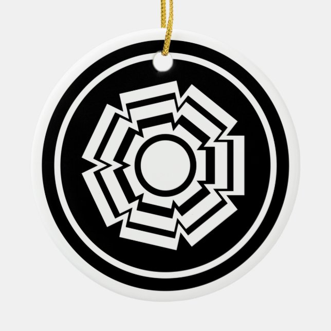 Blommigt Groove Ornament, Black and White Julgransprydnad Keramik (Framsidan)