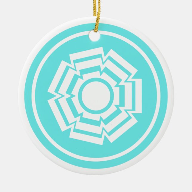 Blommigt Groove Ornament, turkos Julgransprydnad Keramik (Framsidan)