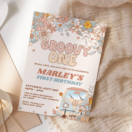 Blommigt Groovy One Retro 1:a födelsedagen Party Inbjudningar