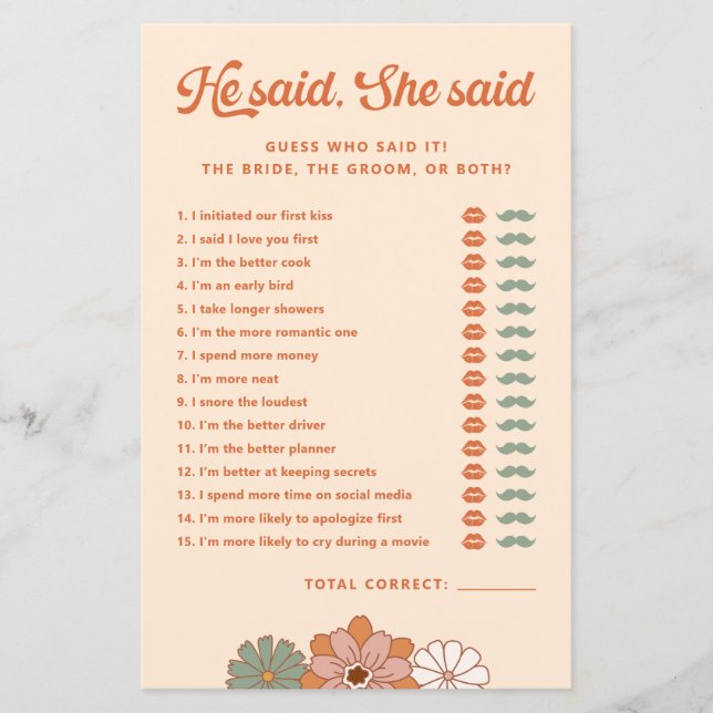 Blommigt Groovy Retro sa att hon sa Möhippa Game (Framsida)