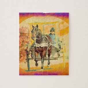 Blommigt Grunge Amish Horse and Buggy Pussel