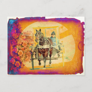 Blommigt Grunge Amish Horse and Buggy Vykort