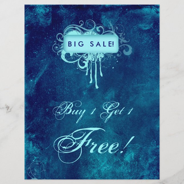 Blommigt Grunge Flyer Salon Spa Blue Denim (Framsidan)