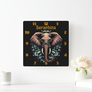 Blommigt gryning av elefant dekorativ kudde fyrkantig klocka