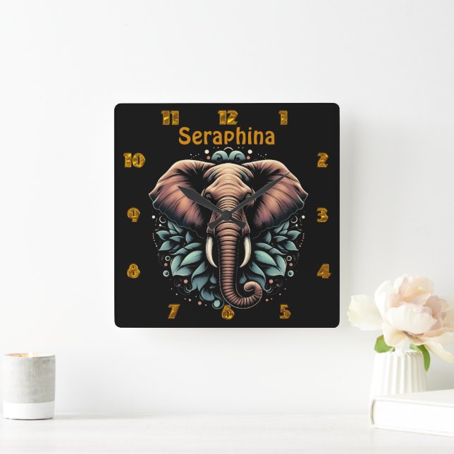 Blommigt gryning av elefant dekorativ kudde fyrkantig klocka (Hem)