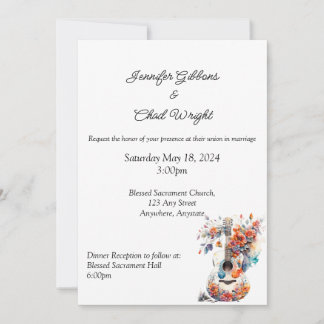 Blommigt Guitar-bröllopsinbjudan, 5 x 7-tums inbju Inbjudningar