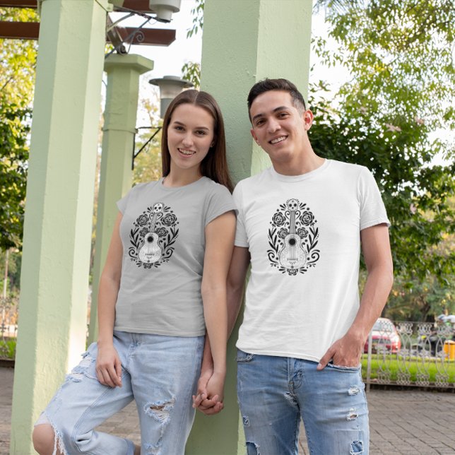 Blommigt Guitar Day of the dead Design T Shirt (Skapare uppladdad)