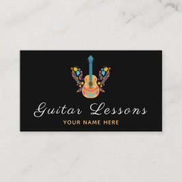 Blommigt Guitar Lessons Musical Minimalistic Black Visitkort