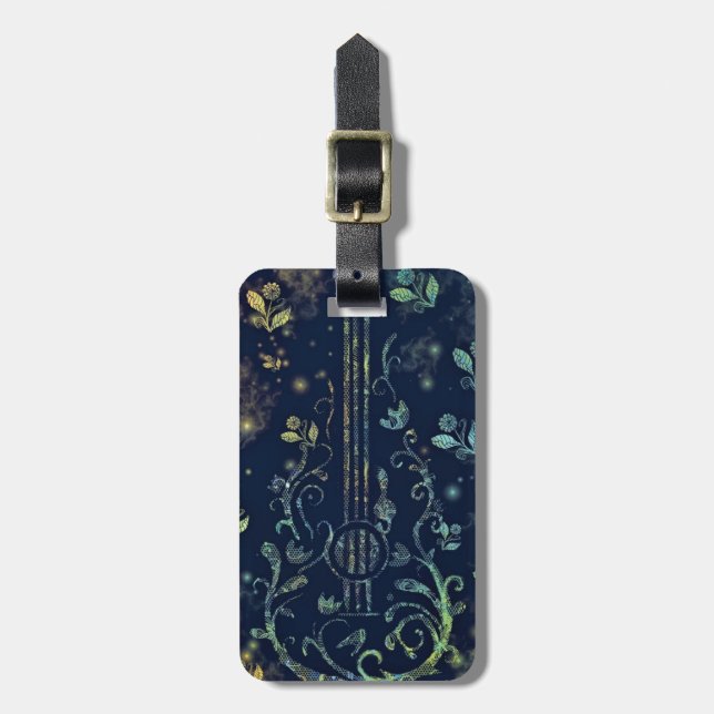 Blommigt Guitar Luggage Tag Bagagebricka (Vertikal Framsida)