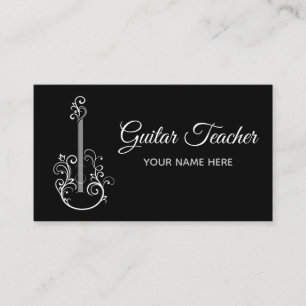 Blommigt Guitar Musical Instrument Teacher Elegan Visitkort