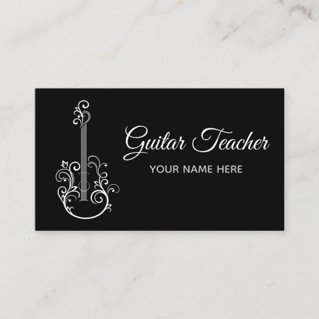 Blommigt Guitar Musical Instrument Teacher Elegan Visitkort (Framsida)