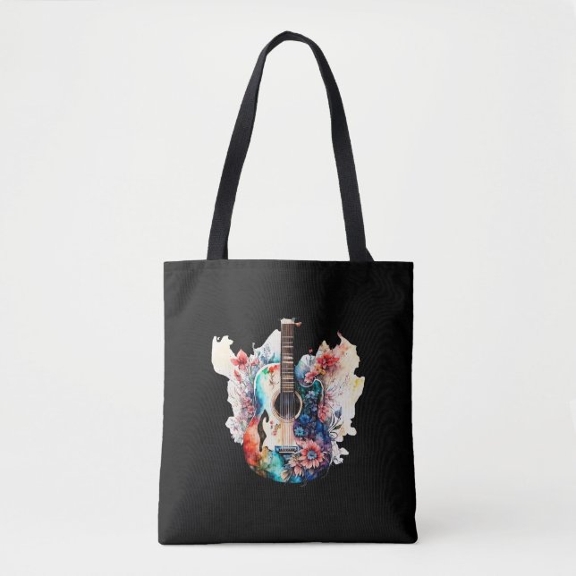Blommigt Guitar Tote Tygkasse (Framsida)