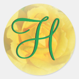 Blommigt Gul ros Lemon 3d Monogram Runt Klistermärke