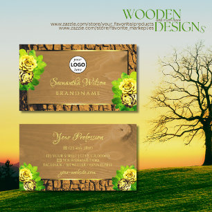 Blommigt Gul ros Wood Grain Träd Bark med Logotyp Visitkort