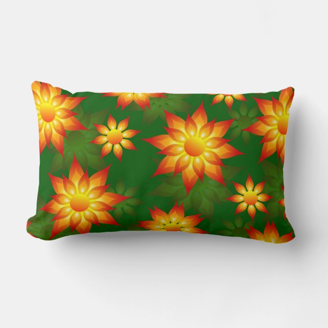 Blommigt Gula blommor med Grönt Background-57557 Lumbarkudde (Framsida)