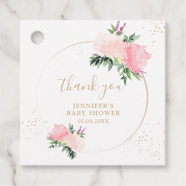 Blommigt Guld Baby Shower Gåvor Etiketter (Framsida)